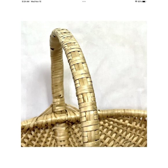 Vtg Hand Woven Blonde Split Oak Butt Egg Linen Antq Basket 19x13” Primitive USA - Picture 9 of 16